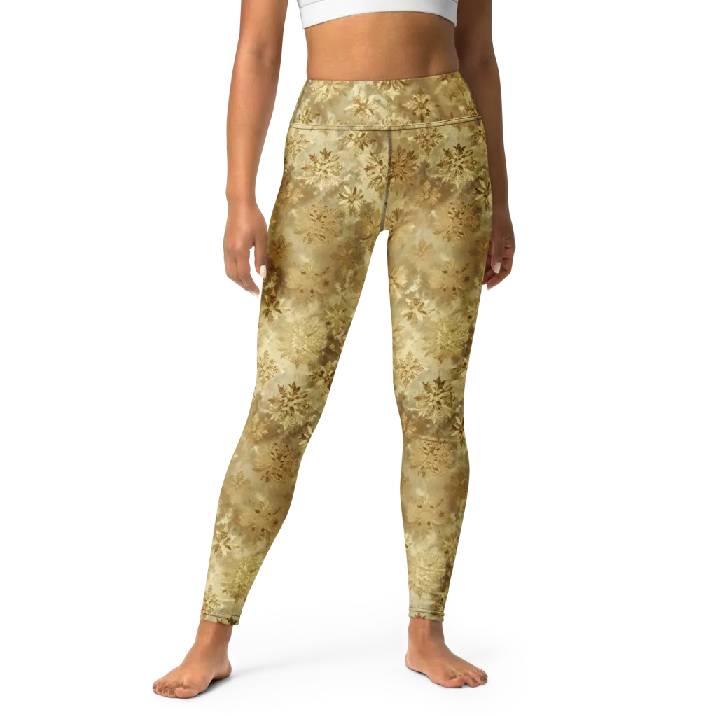 Champagne Damask on Yoga Leggings — Front