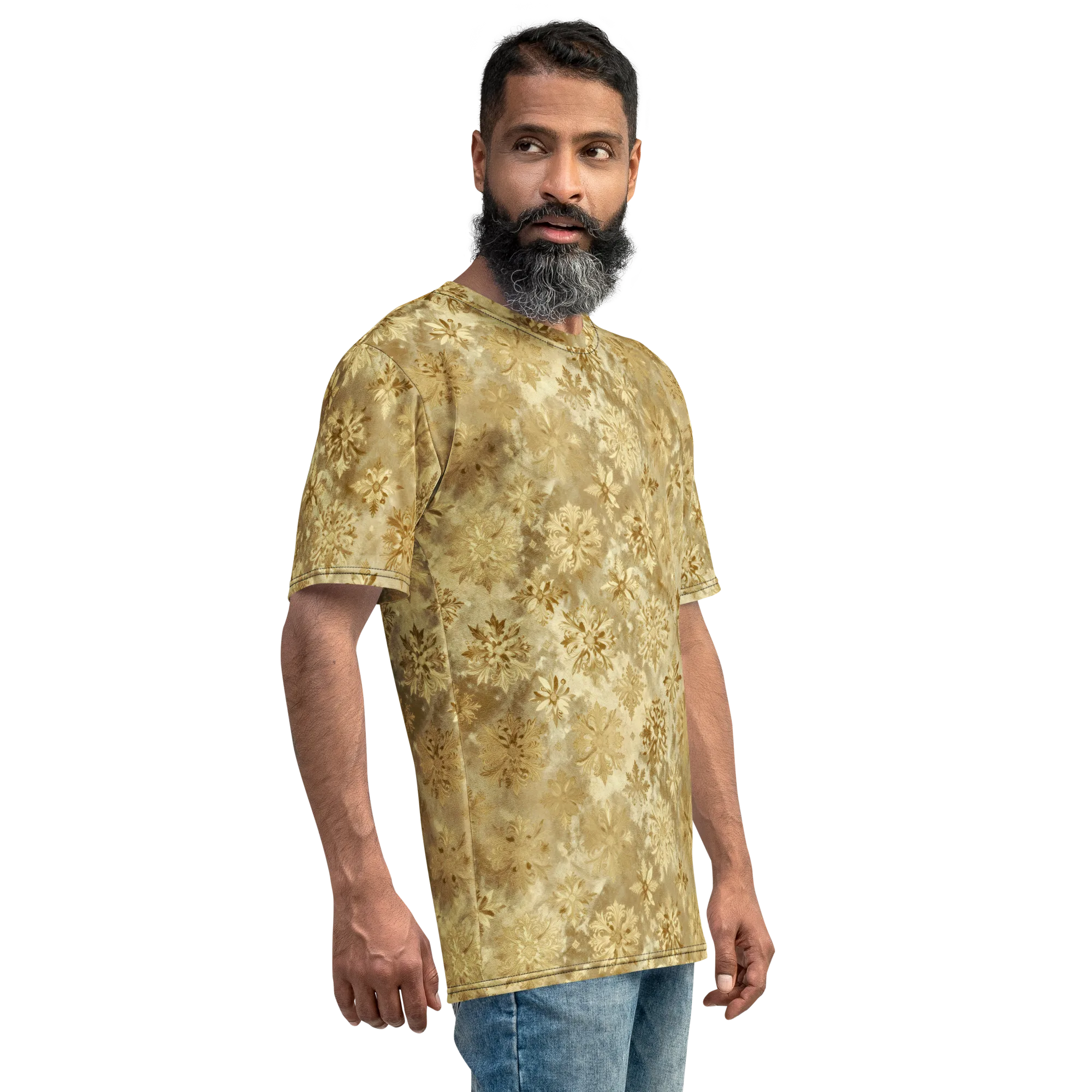 Champagne Damask on Men's Crew Neck T-Shirt — Right