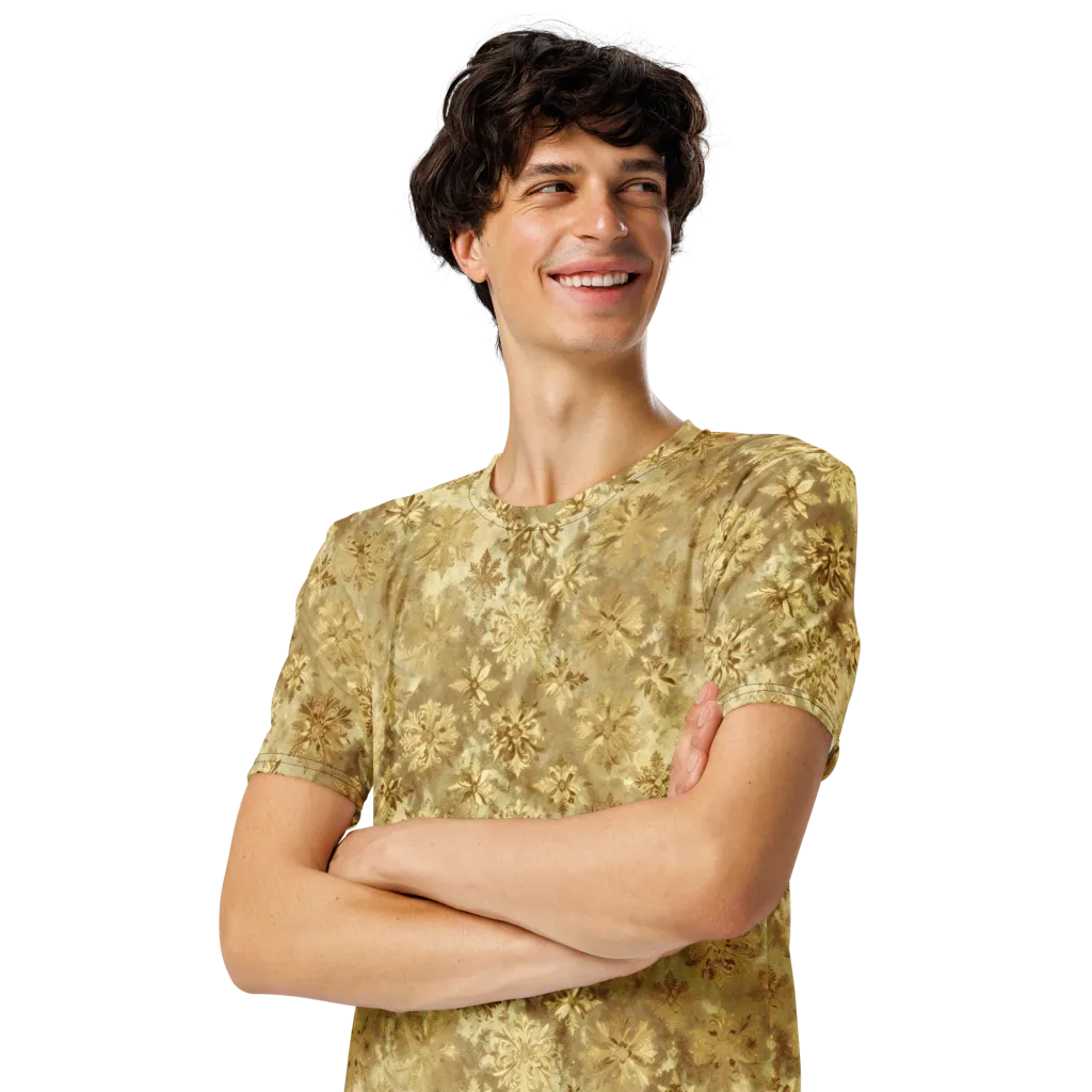 Champagne Damask on Men's Crew Neck T-Shirt — Left Front