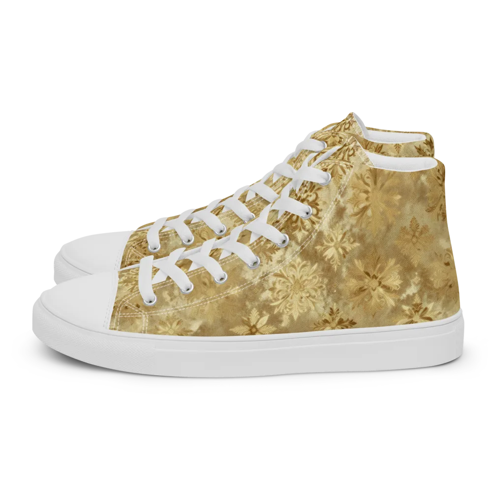 Champagne Damask on Men's High Top Canvas Shoes — Left