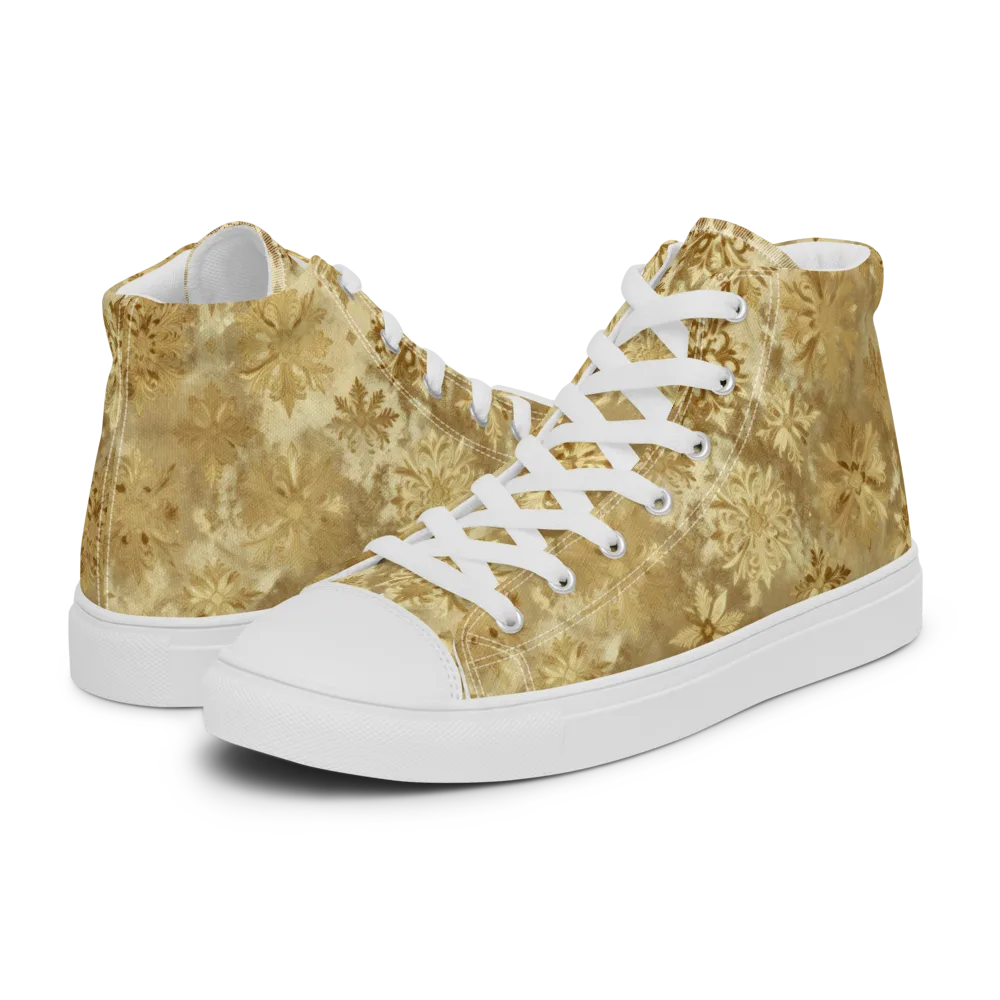 Champagne Damask on Men's High Top Canvas Shoes — Left