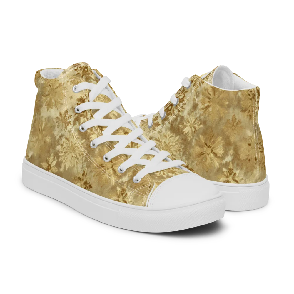 Champagne Damask on Men's High Top Canvas Shoes — Right