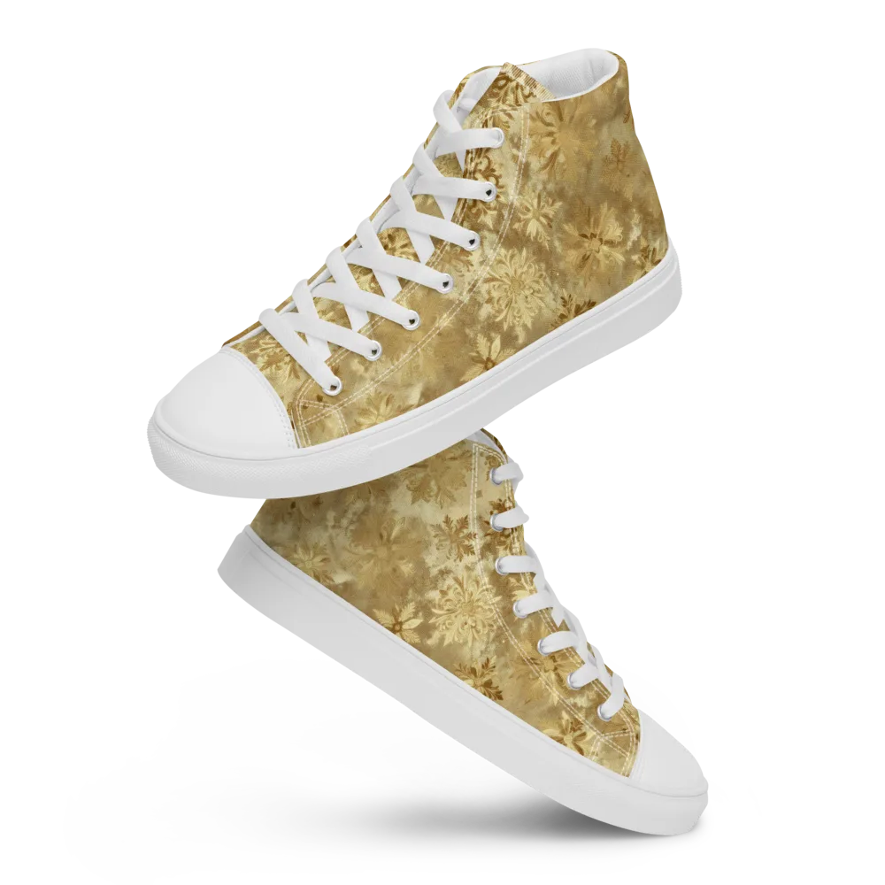Champagne Damask on Men's High Top Canvas Shoes — Front