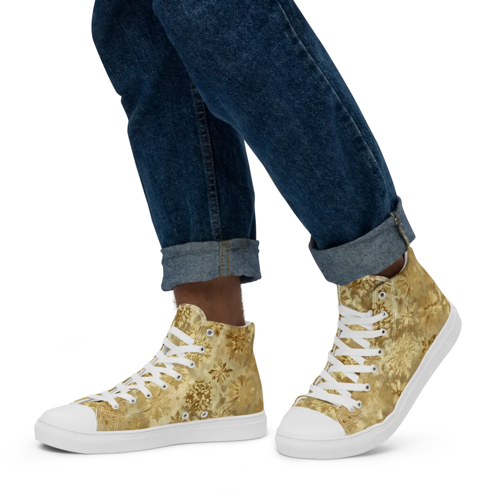 Champagne Damask on Men's High Top Canvas Shoes — Left