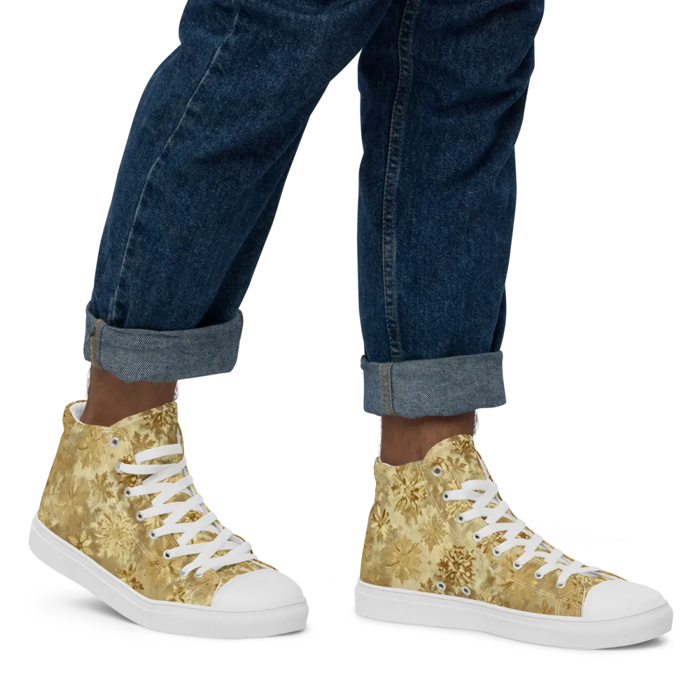 Champagne Damask on Men's High Top Canvas Shoes — Right