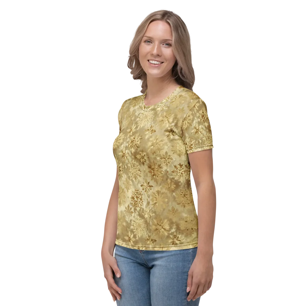 Champagne Damask on Women's Crew Neck T-Shirt — Left