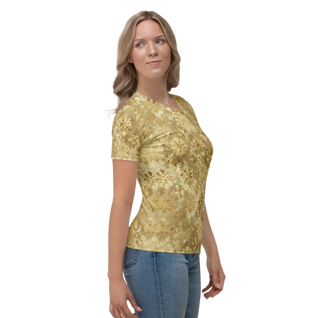 Champagne Damask on Women's Crew Neck T-Shirt — Right