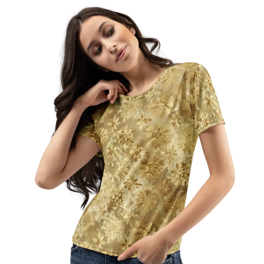 Champagne Damask on Women's Crew Neck T-Shirt — Left Front
