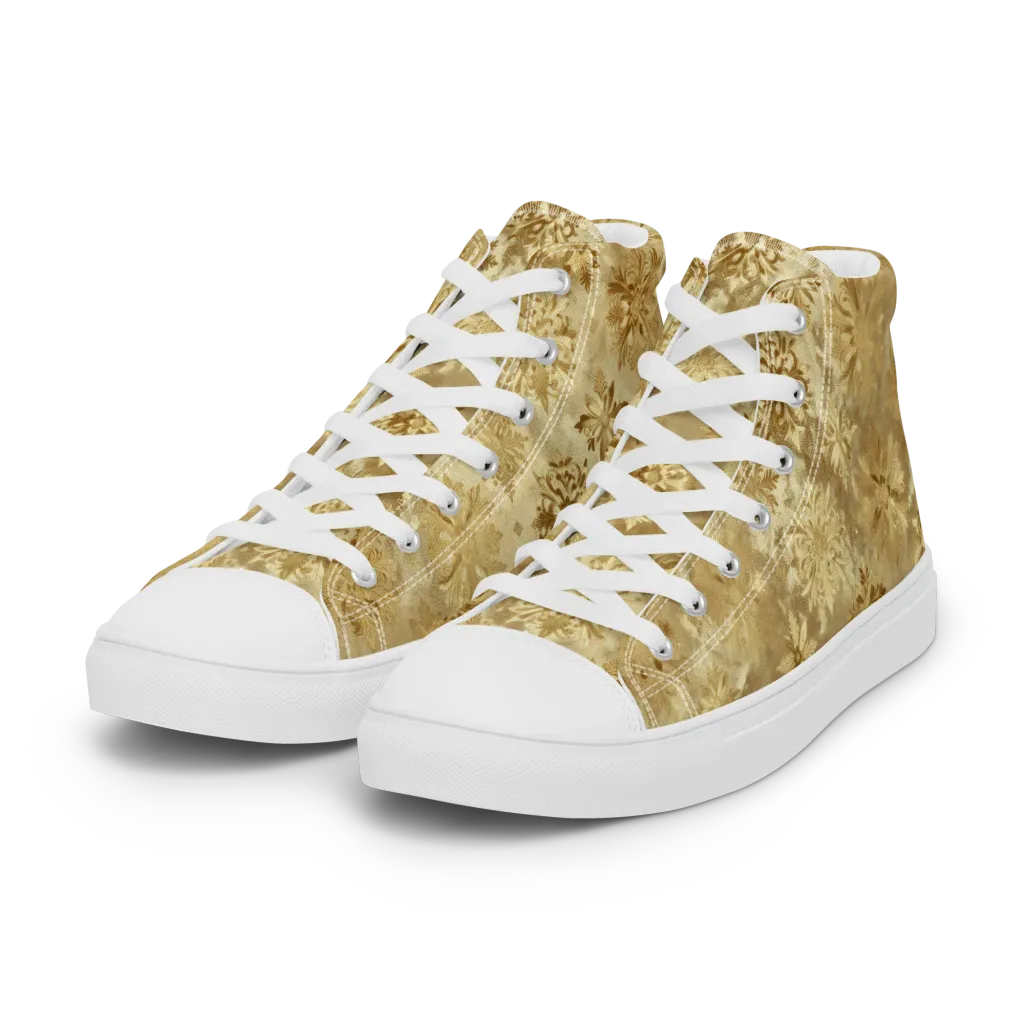 Champagne Damask on Women's High Top Canvas Shoes — Left Front