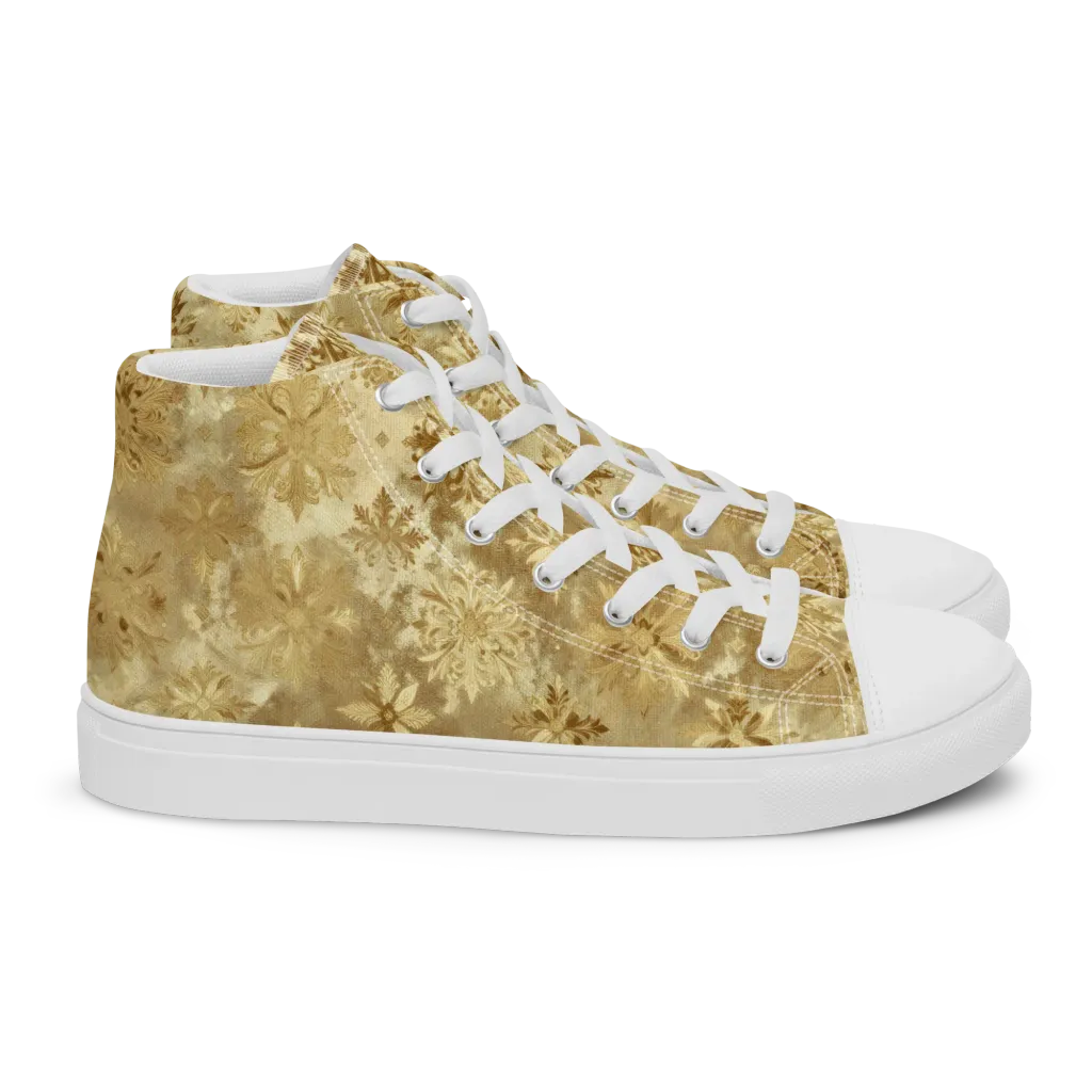 Champagne Damask on Women's High Top Canvas Shoes — Right