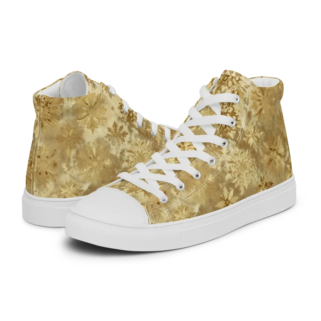 Champagne Damask on Women's High Top Canvas Shoes — Left