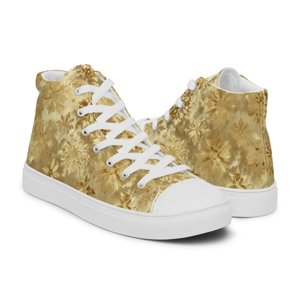 Champagne Damask on Women's High Top Canvas Shoes — Right