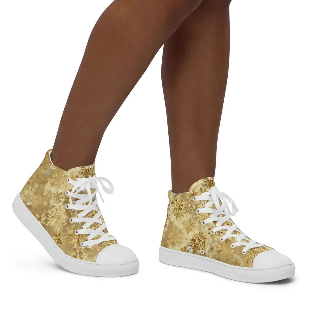Champagne Damask on Women's High Top Canvas Shoes — Right