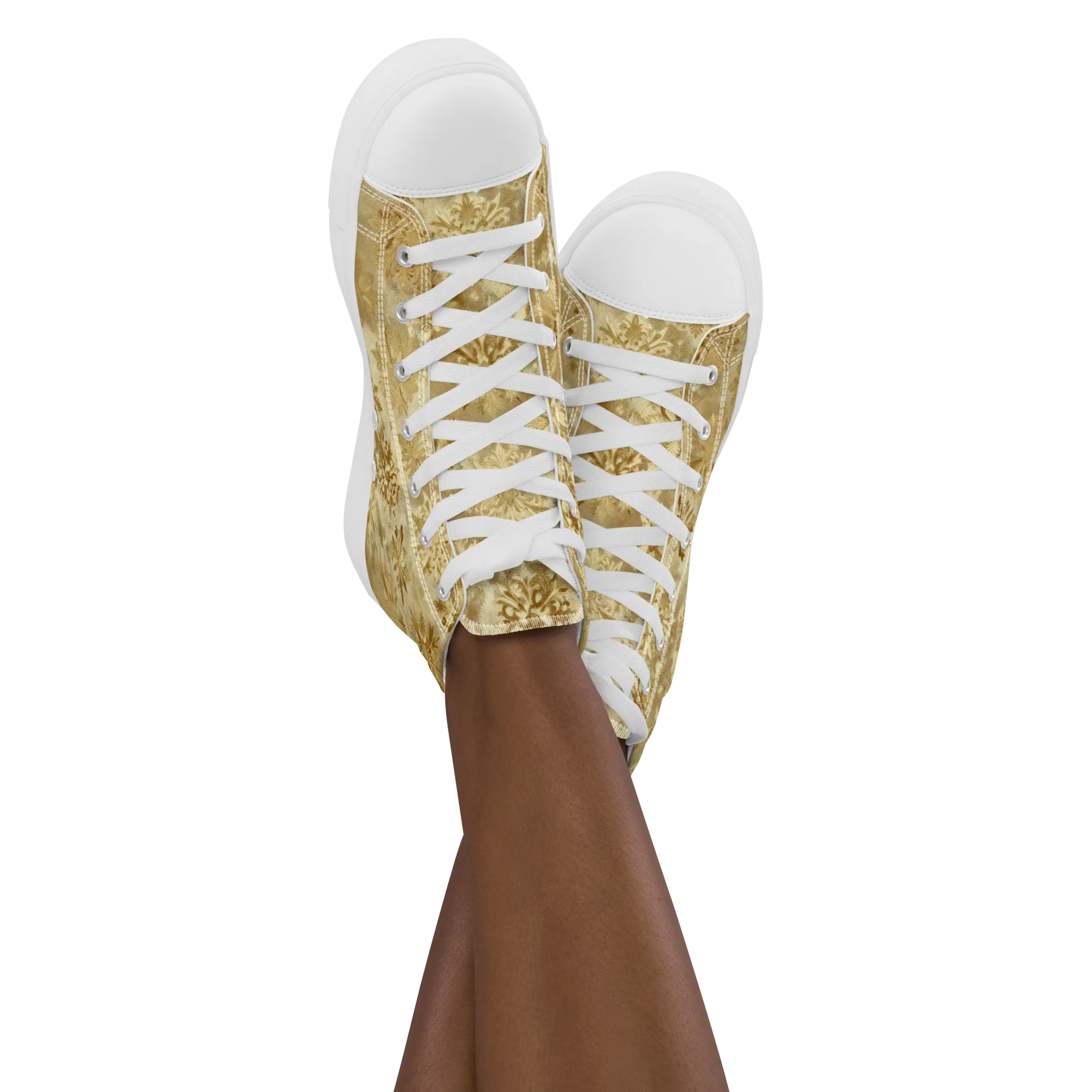 Champagne Damask on Women's High Top Canvas Shoes — Front