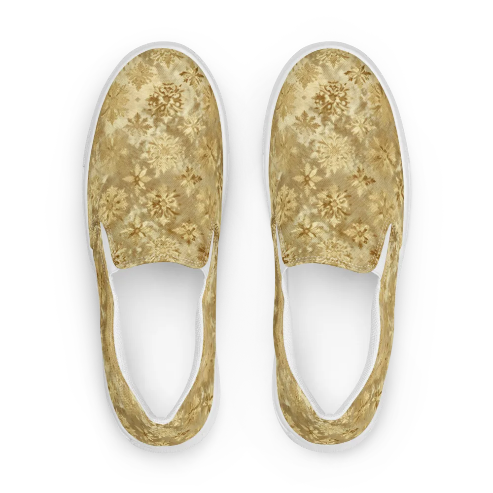 Champagne Damask on Men's Slip-On Canvas Shoes — Front
