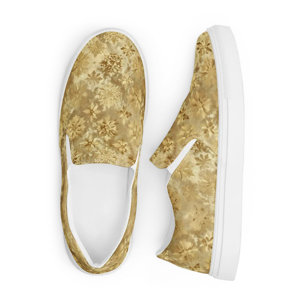 Champagne Damask on Men's Slip-On Canvas Shoes — Front