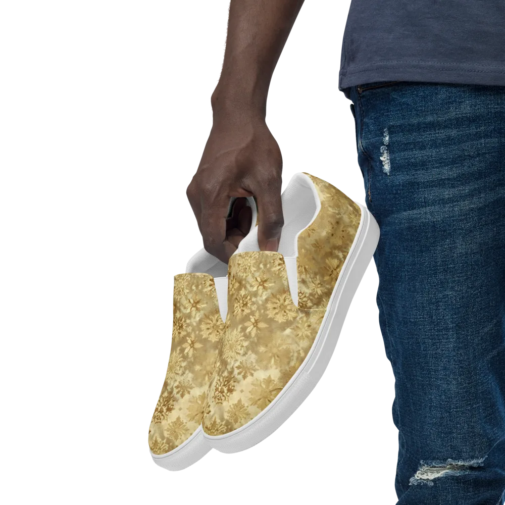 Champagne Damask on Men's Slip-On Canvas Shoes — Left Front