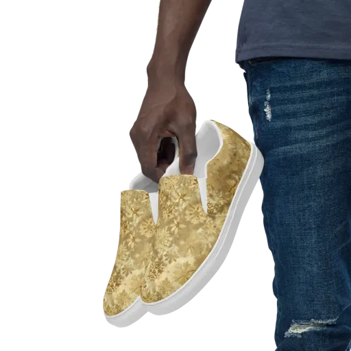 Champagne Damask on a Men's Slip-On Canvas Shoes
