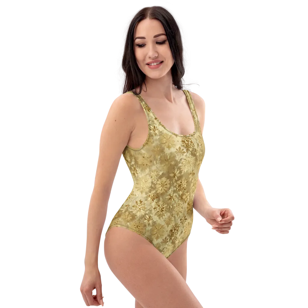 Champagne Damask on One-Piece Swimsuit — Right