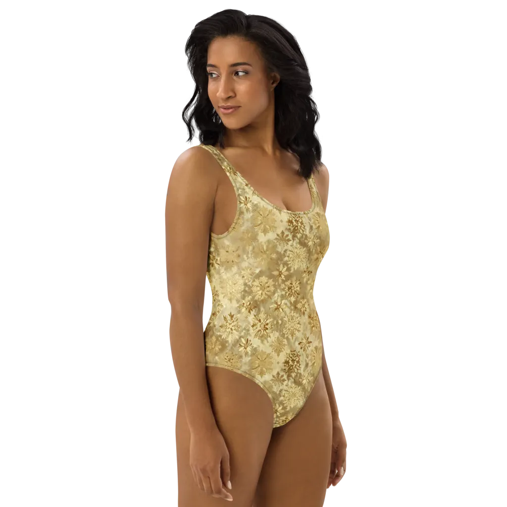 Champagne Damask on One-Piece Swimsuit — Right