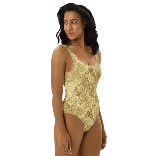 Champagne Damask on a One-Piece Swimsuit