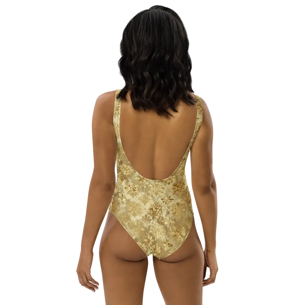 Champagne Damask on One-Piece Swimsuit — Back