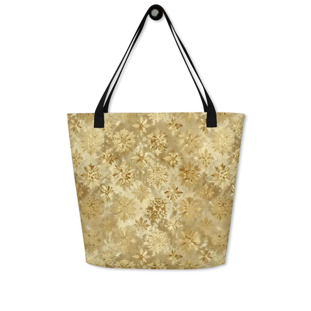 Champagne Damask on Large Tote Bag W/ Pocket — Front