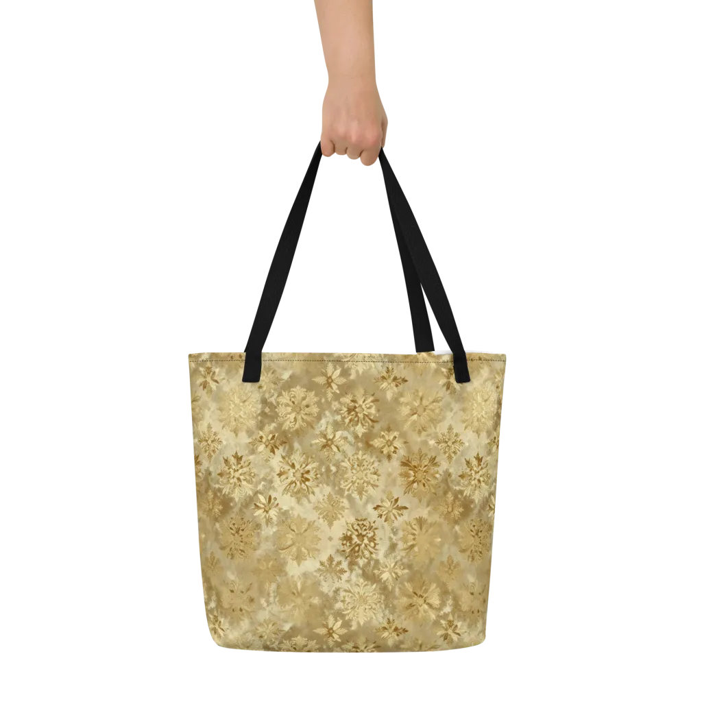Champagne Damask on Large Tote Bag W/ Pocket — Front