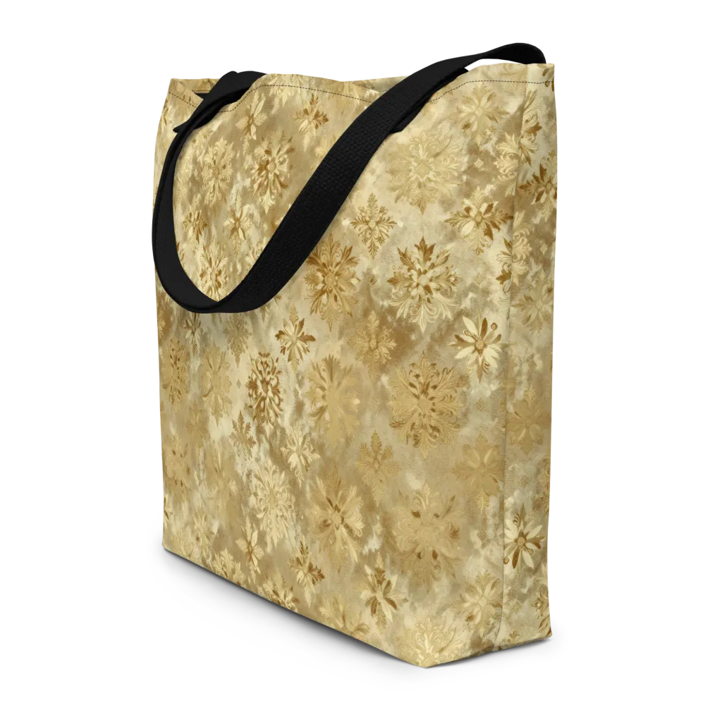 Champagne Damask on Large Tote Bag W/ Pocket — Front