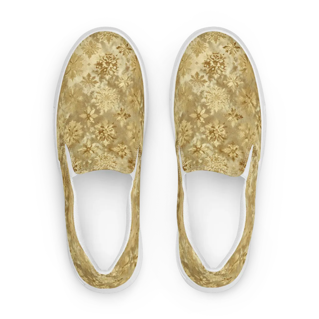 Champagne Damask on Women's Slip-On Canvas Shoes — Front
