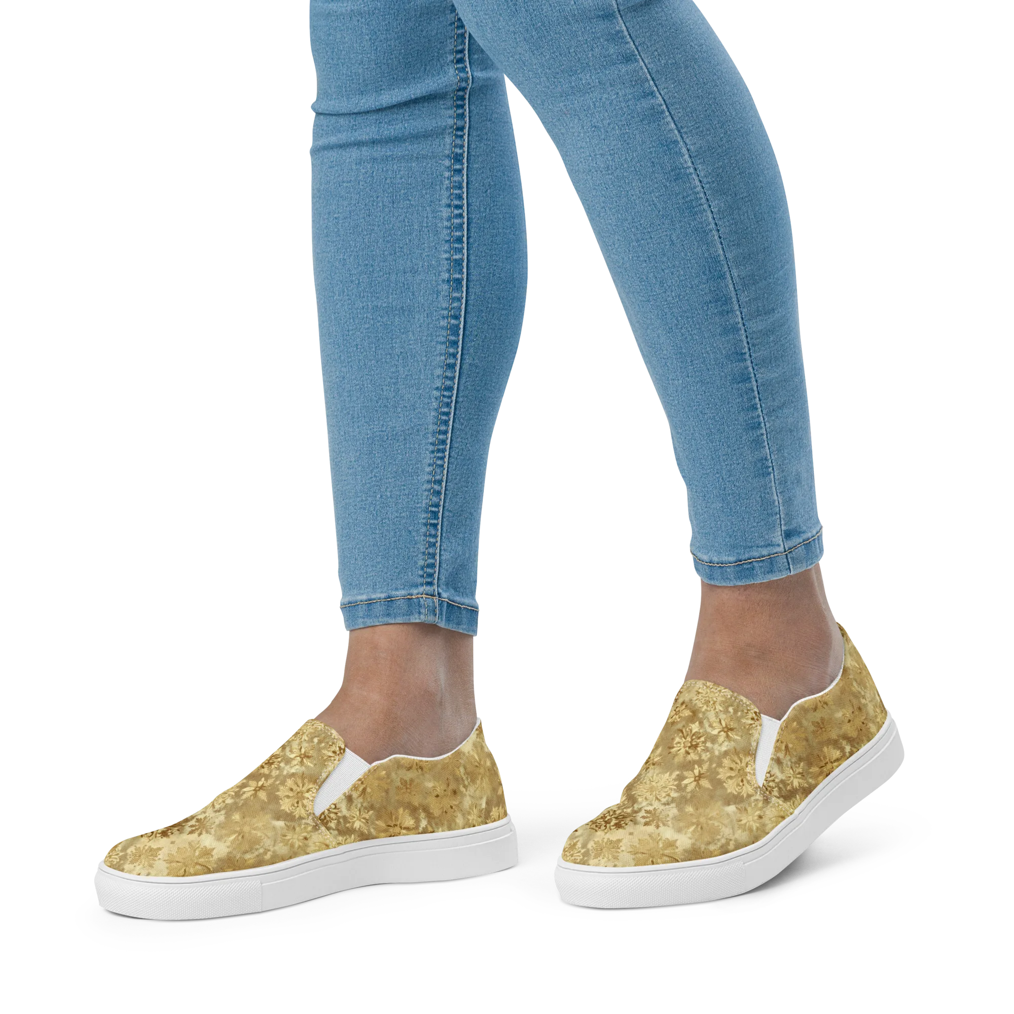 Champagne Damask on Women's Slip-On Canvas Shoes — Front