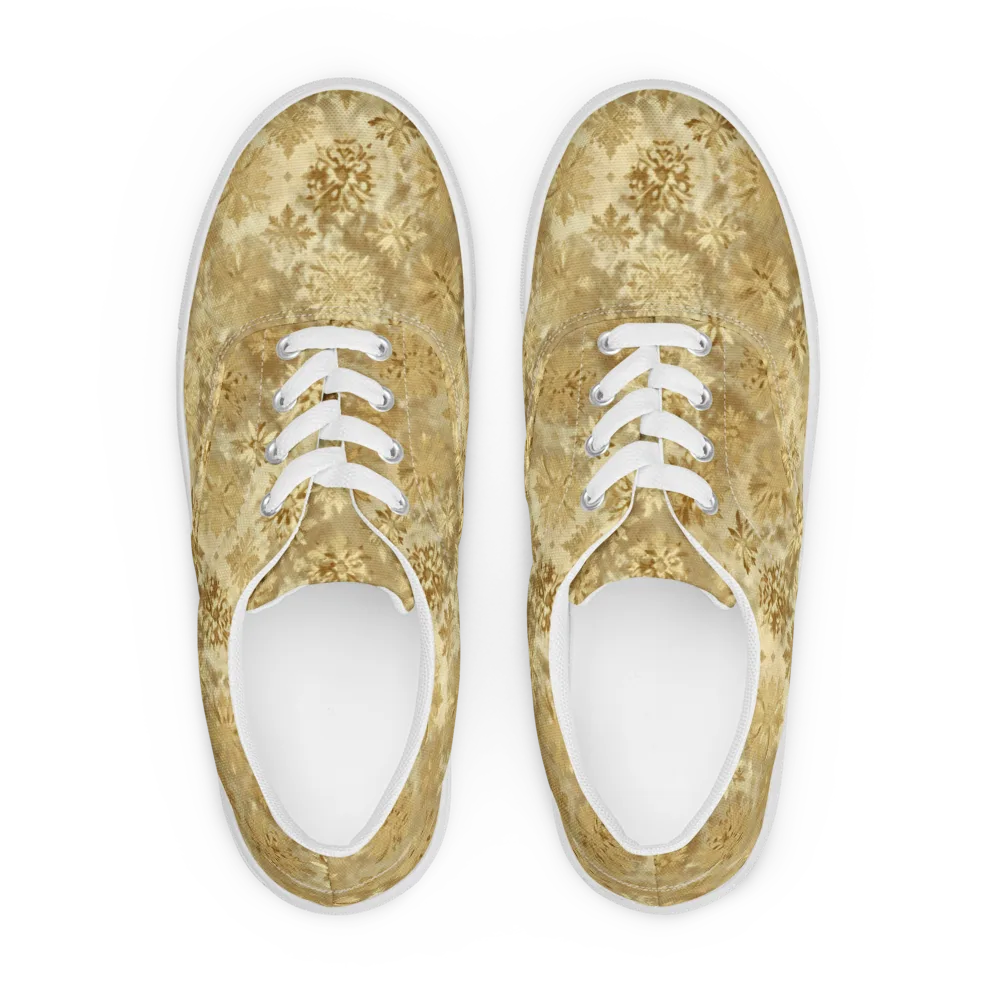 Champagne Damask on Men's Lace-Up Canvas Shoes — Front