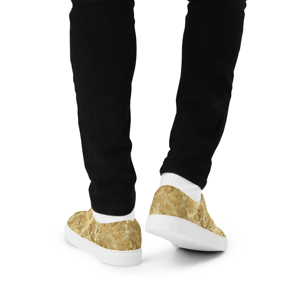 Champagne Damask on Men's Lace-Up Canvas Shoes — Back