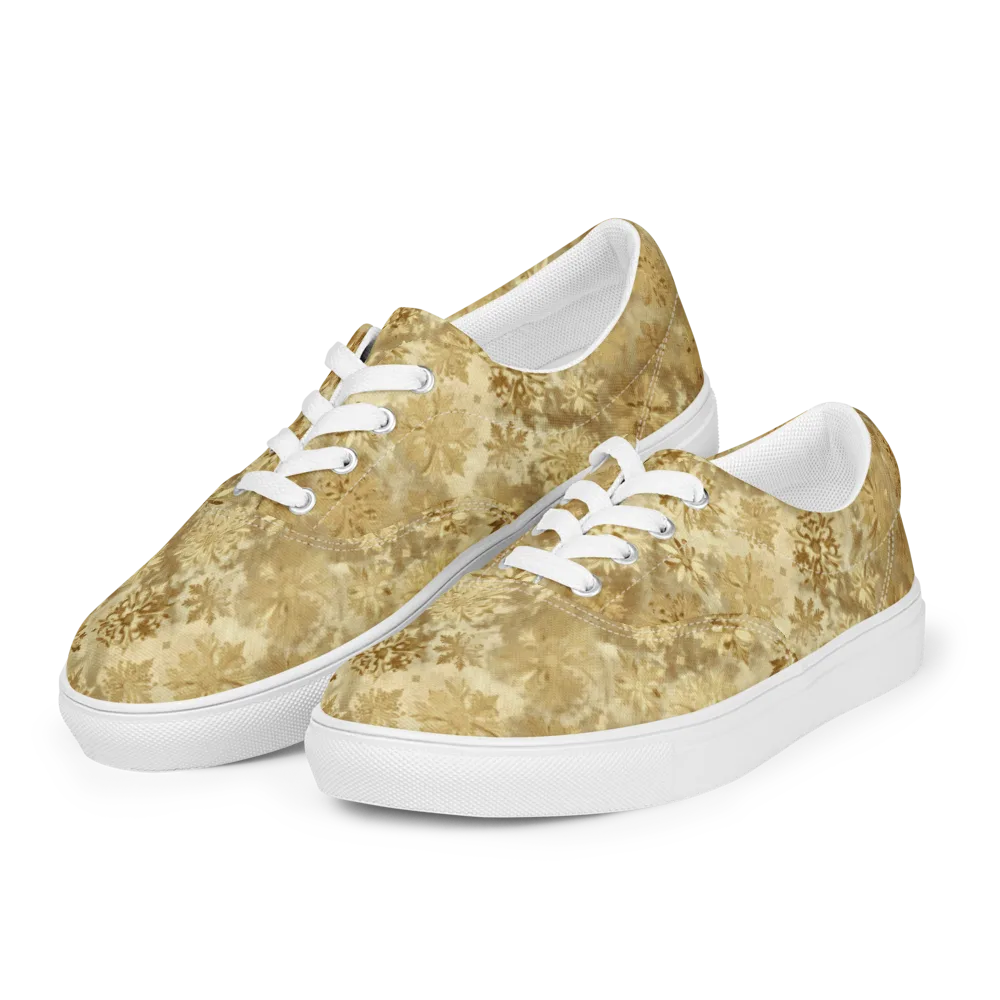 Champagne Damask on Men's Lace-Up Canvas Shoes — Left Front