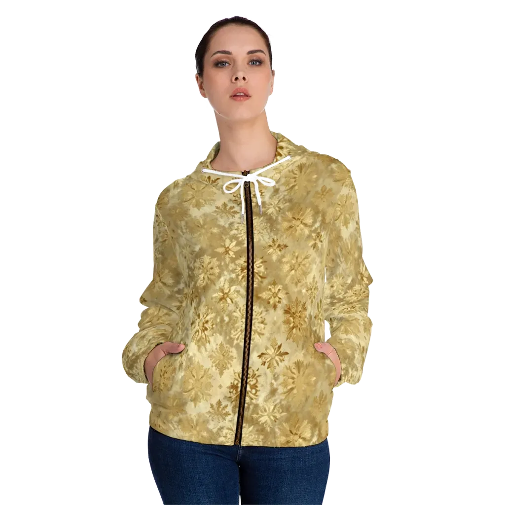 Champagne Damask on Women's Full-Zip Hoodie — Front On Person