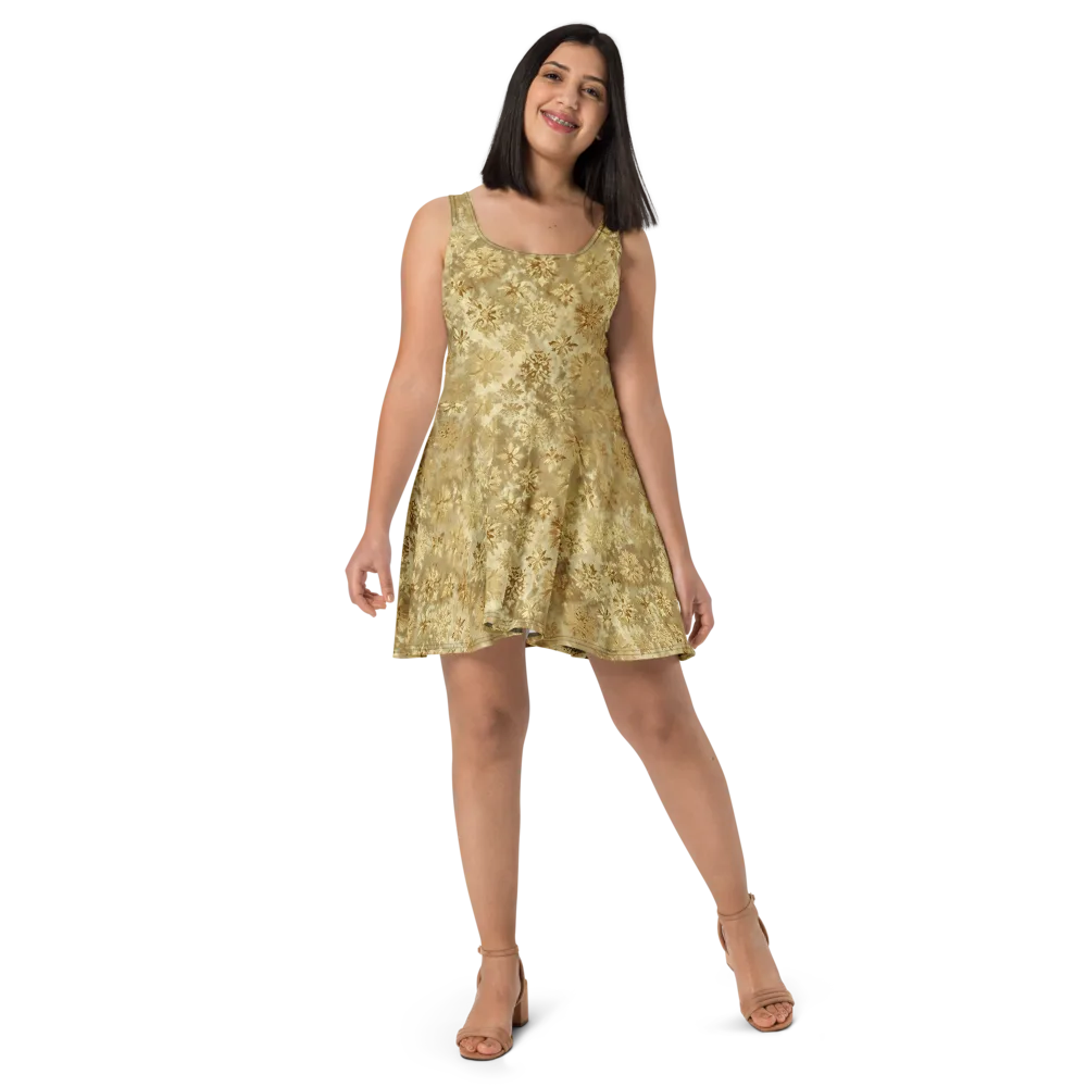 Champagne Damask on Skater Dress — Front