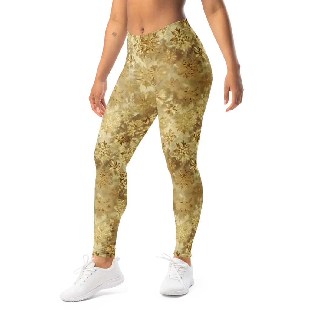 Champagne Damask on Leggings — Left Front