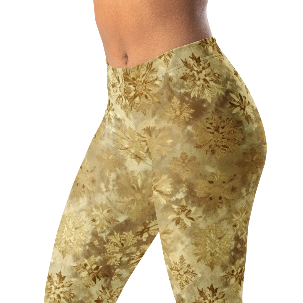 Champagne Damask on Leggings — Left Front