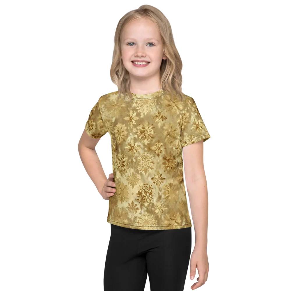 Champagne Damask on Kids Crew Neck T-Shirt — Front
