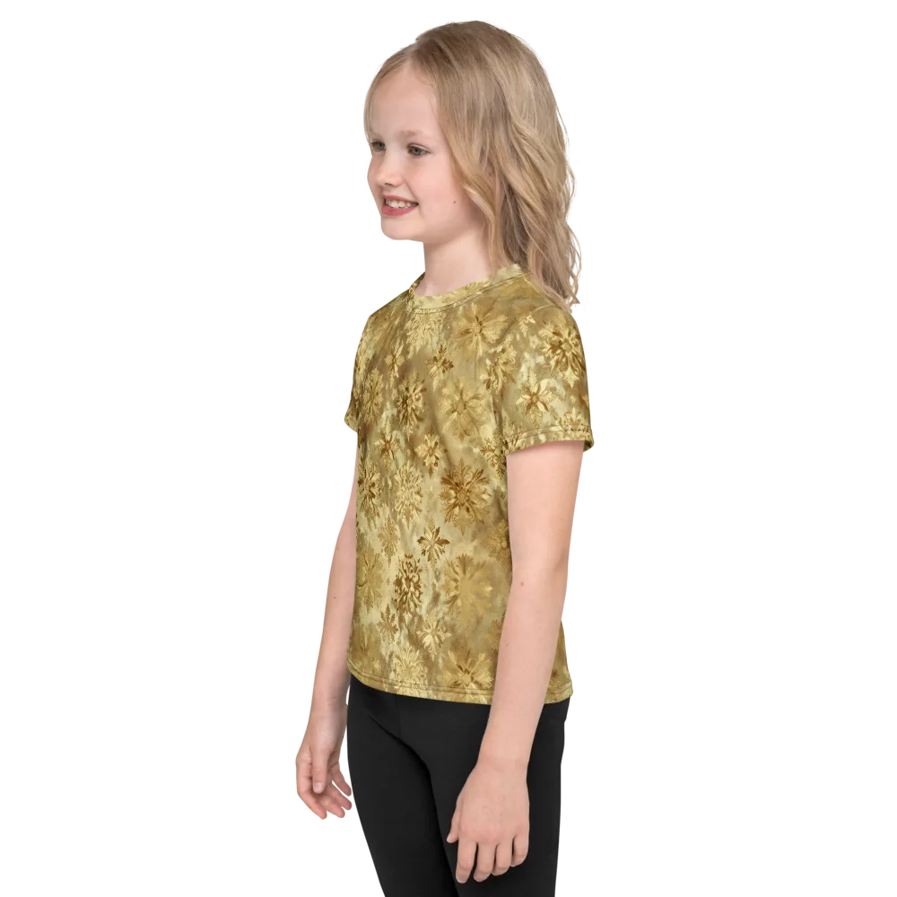 Champagne Damask on Kids Crew Neck T-Shirt — Left