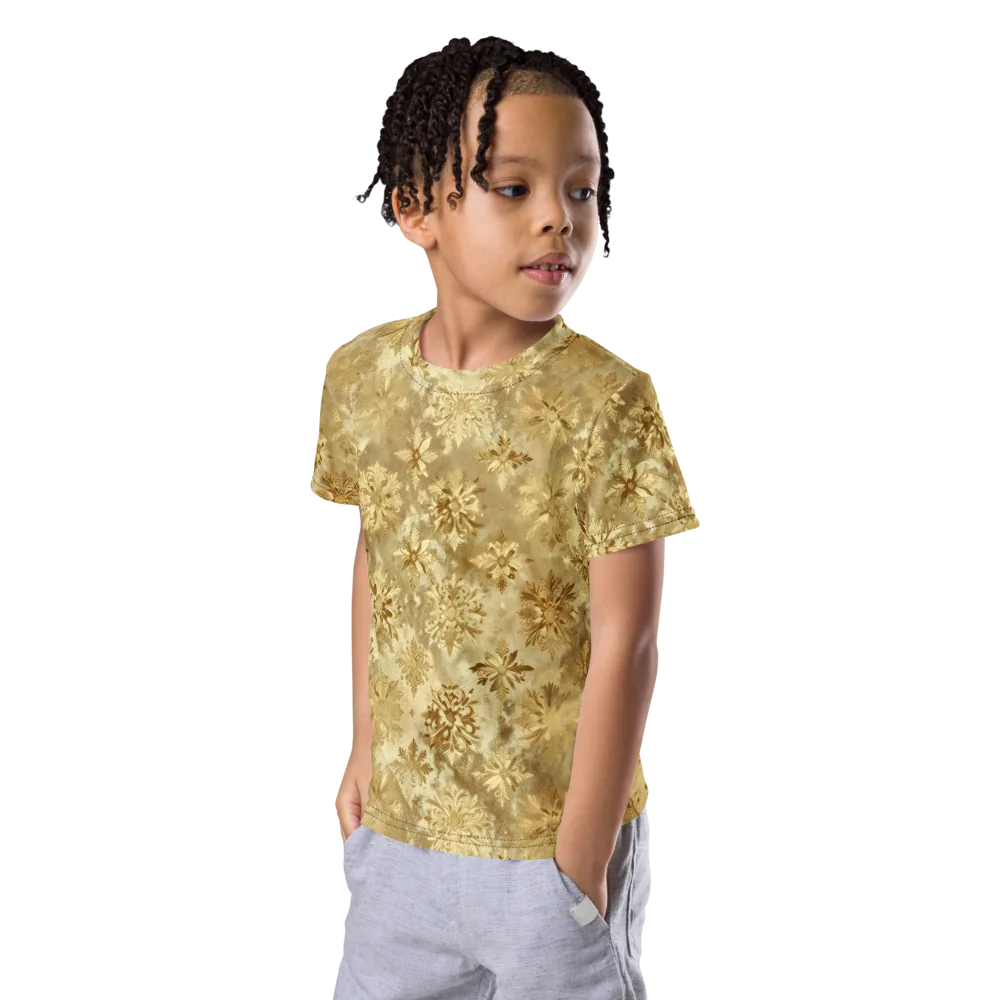 Champagne Damask on Kids Crew Neck T-Shirt — Left Front
