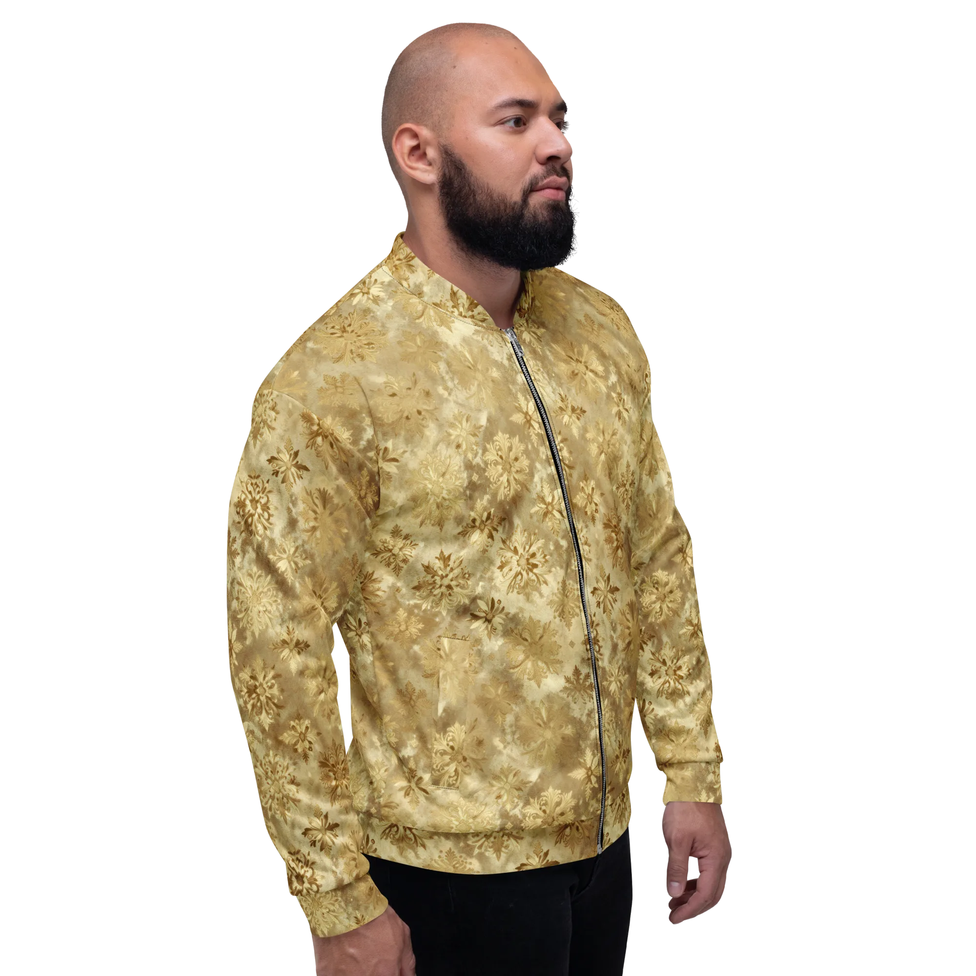 Champagne Damask on Bomber Jacket — Right