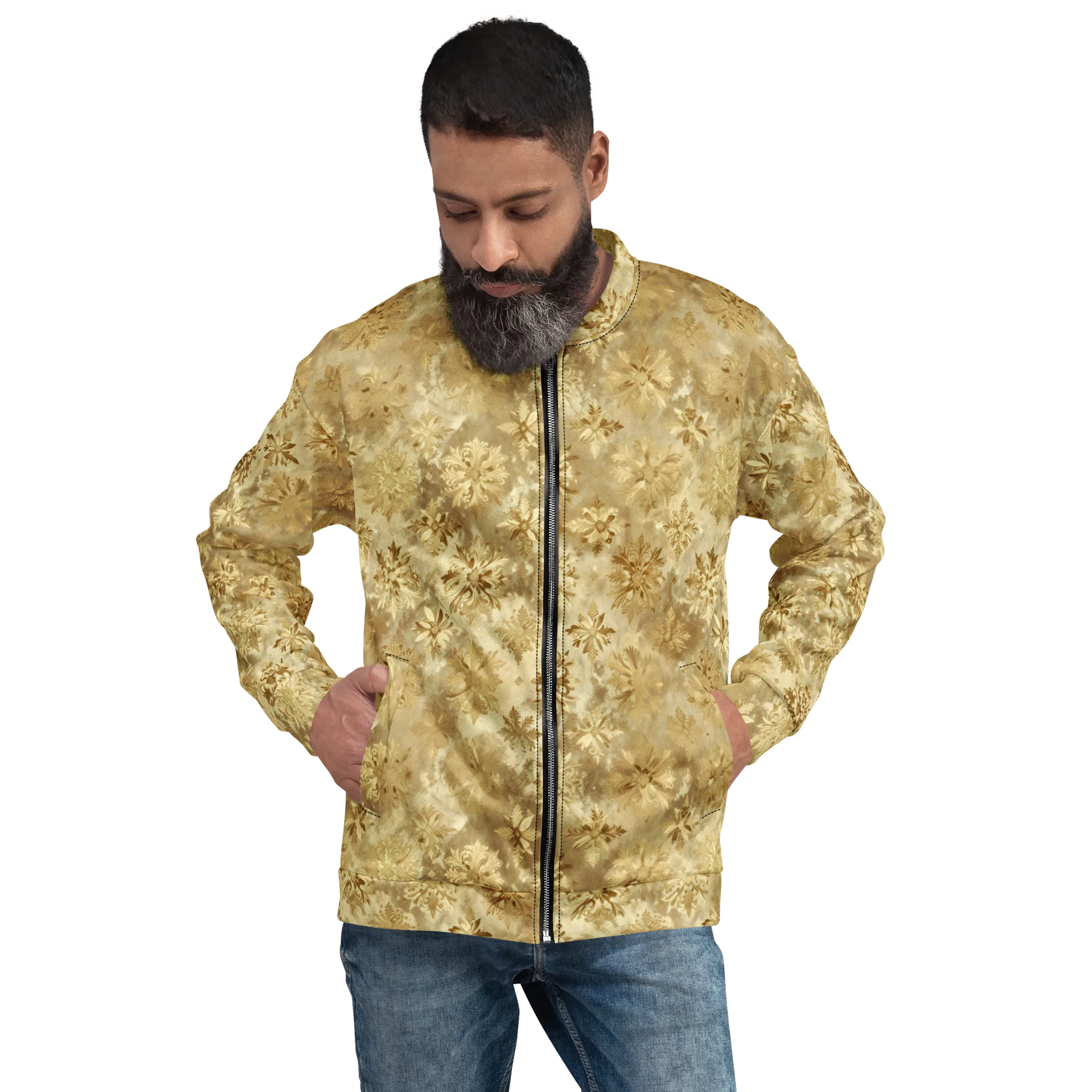 Champagne Damask on Bomber Jacket — Front