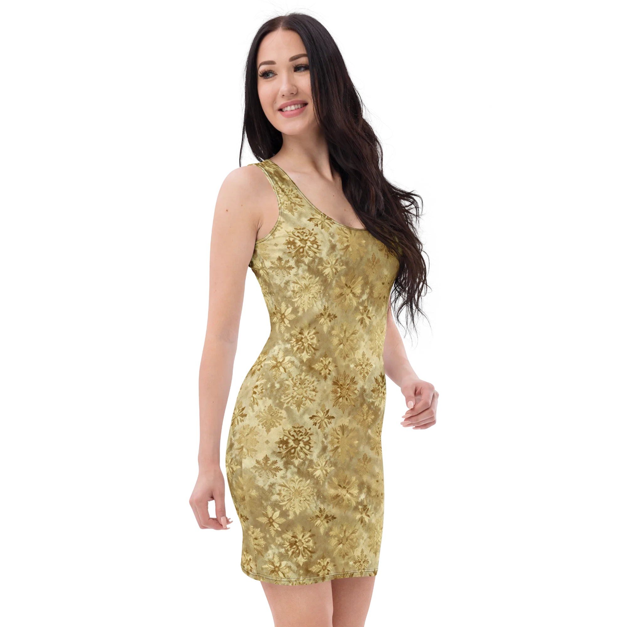 Champagne Damask on Bodycon Dress — Right Front