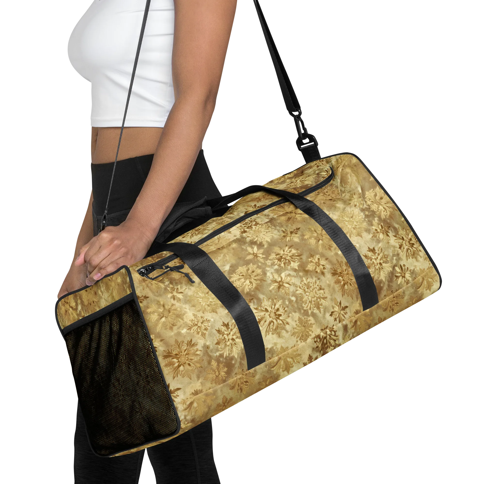 Champagne Damask on Duffle Bag — Front