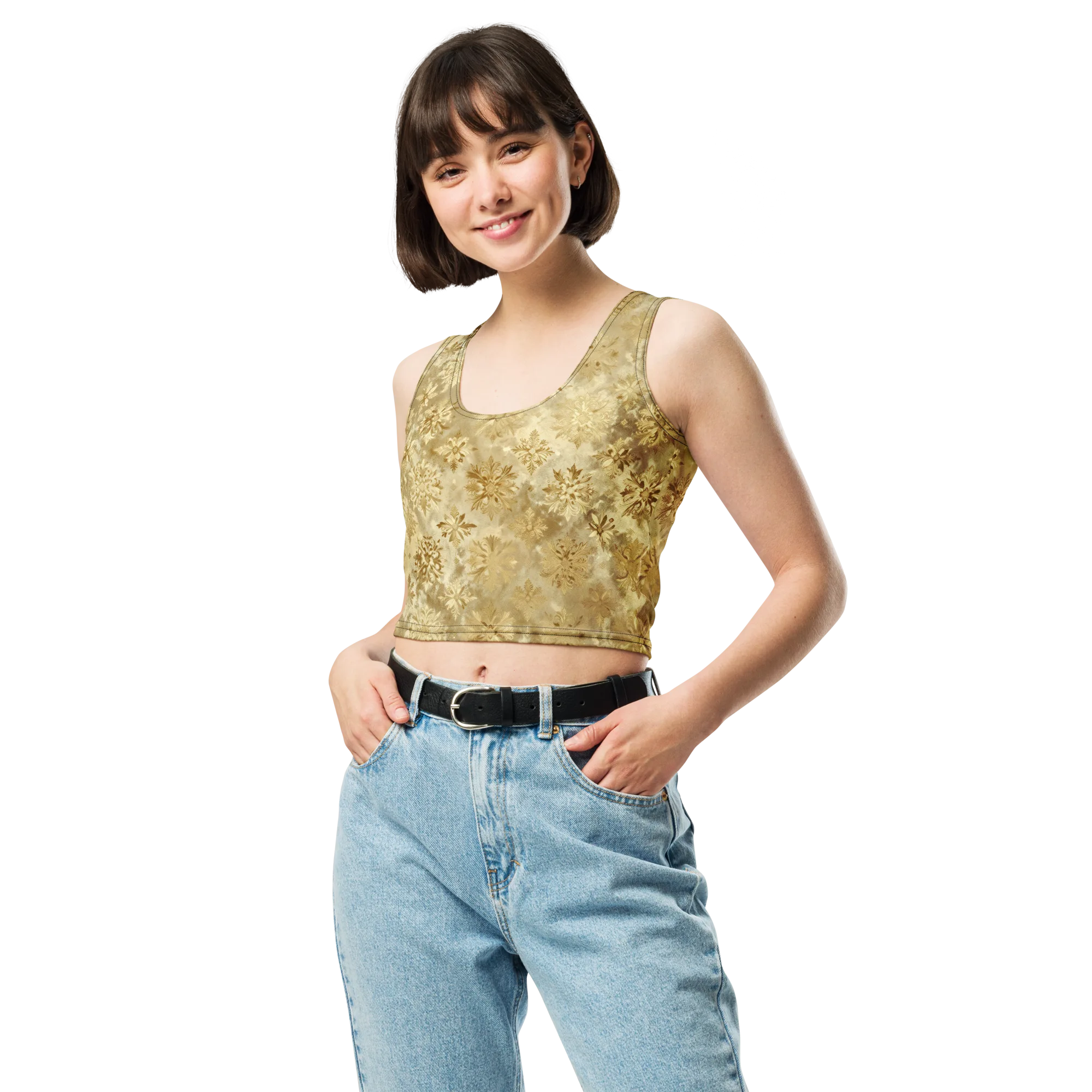 Champagne Damask on Crop Top — Front