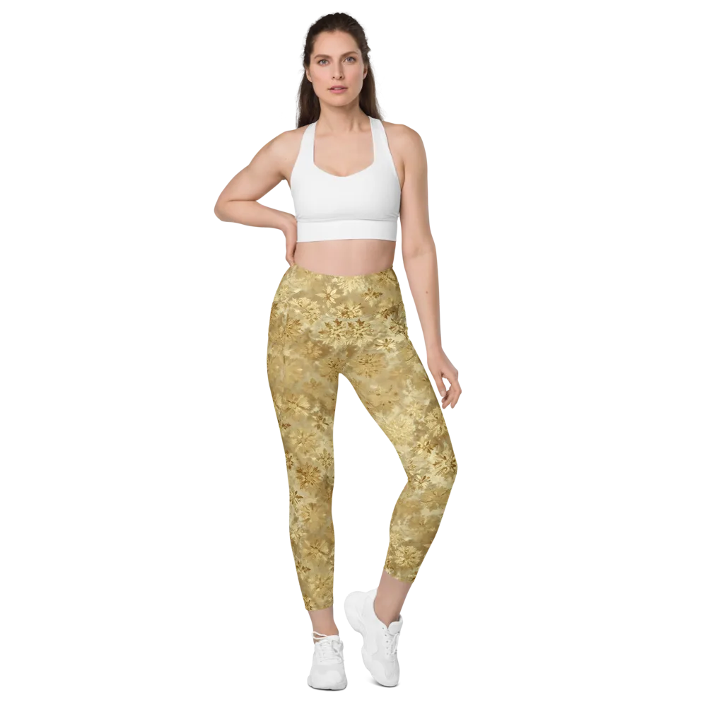 Champagne Damask on Leggings with Pockets — Front
