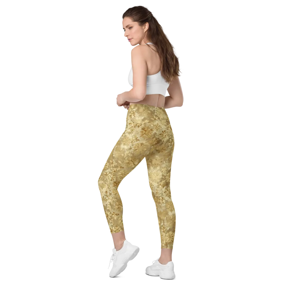 Champagne Damask on Leggings with Pockets — Left Back