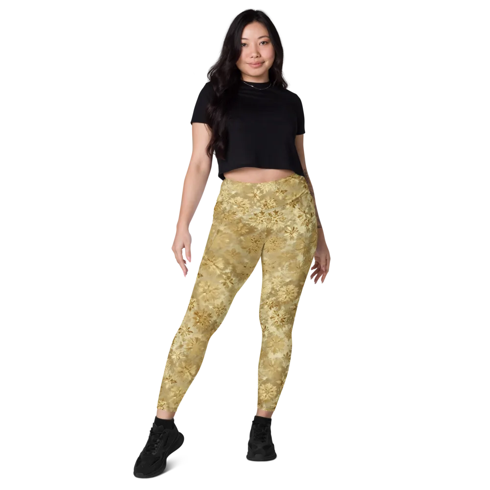 Champagne Damask on Leggings with Pockets — Front