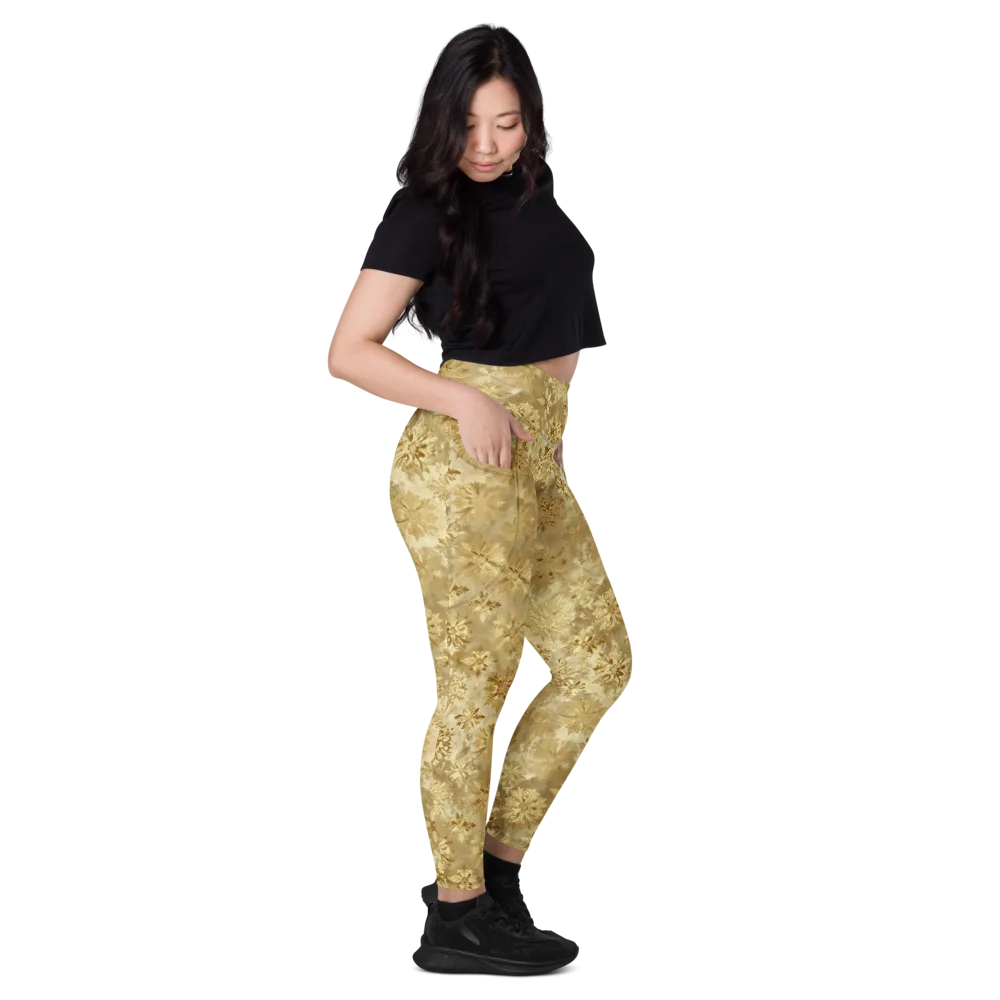 Champagne Damask on Leggings with Pockets — Right